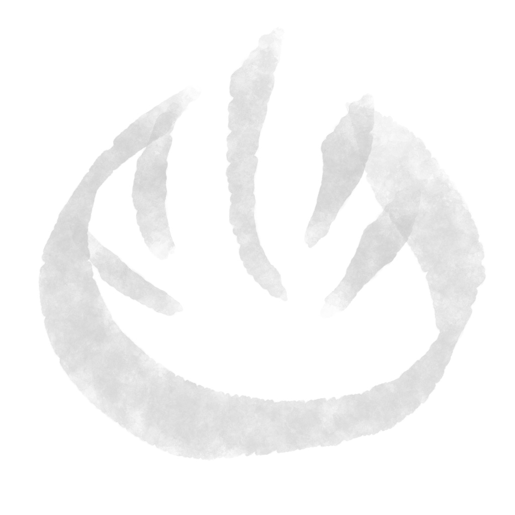 A gray sigil consisting of an incomplete barbed circle around a central vertical line.